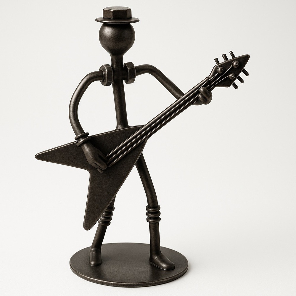 Metal Guitar Player Sculpture Rock Music Figurine Industrial Home Decor Music